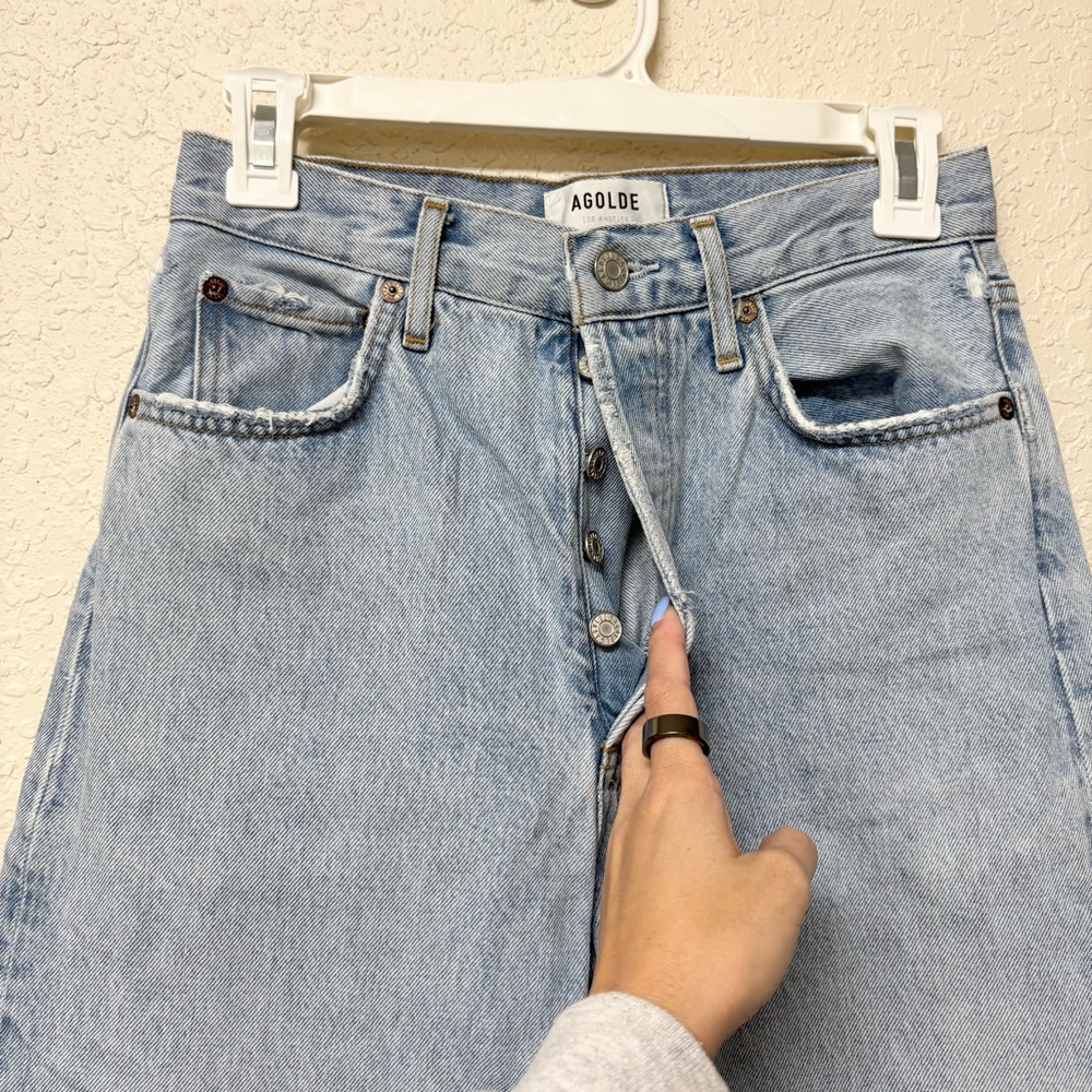AGOLDE 90's Pinch High Rise Straight Jeans Size 25 Buttonfly Light Wash - Picture 2 of 7